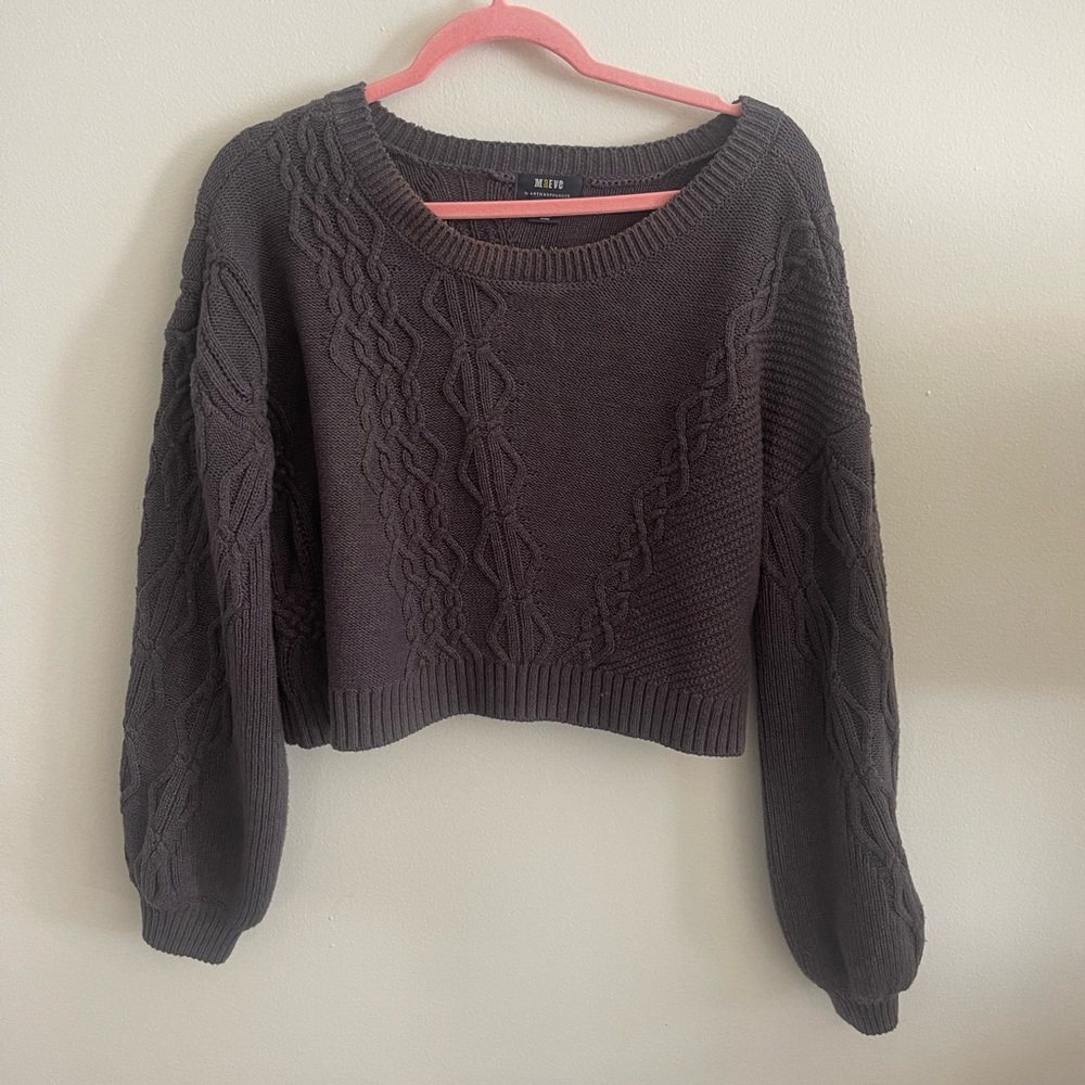 Size S Anthropologie grey cable knit cropped sweater and skirt set